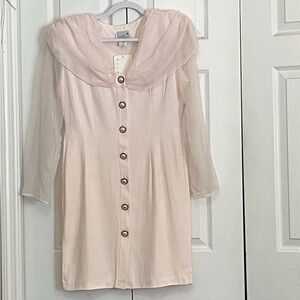 Vintage 90s Y2K Pink Dress Sheer Sleeves Feminine Coquette Romantic NWT sz Med